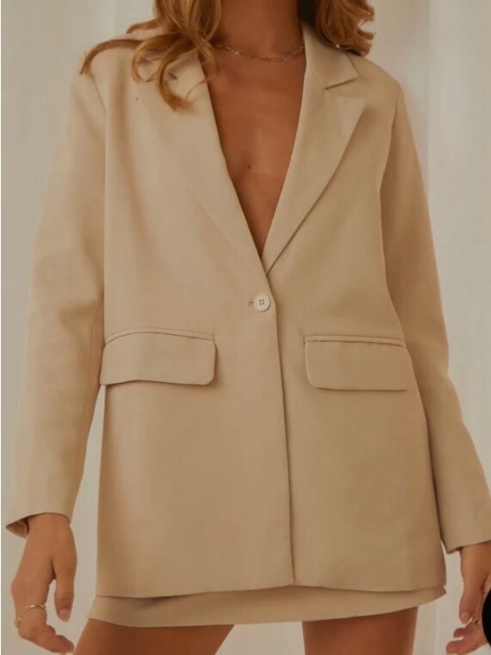 Peppermayo Italian Cities Oversized Tan Blazer Size US 8 Officewear Quiet Luxury